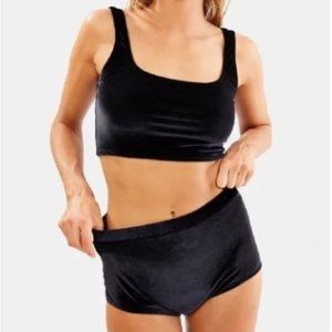 Solid and Striped "Jamie" Ribbed Longline Top High-Waisted Bottom Black Bikini